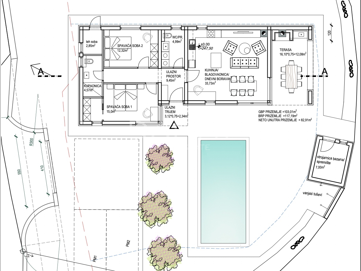 ISTRIEN, MARČANA - Baugrundstück 630m2 mit Projekt für Haus mit Pool